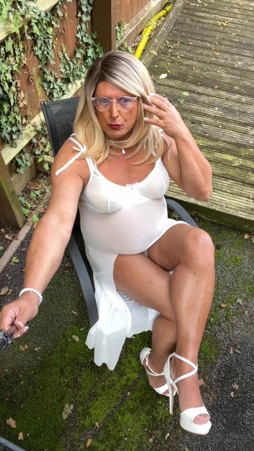 Crossdresser kellycd2022 in white dress and heels  #45