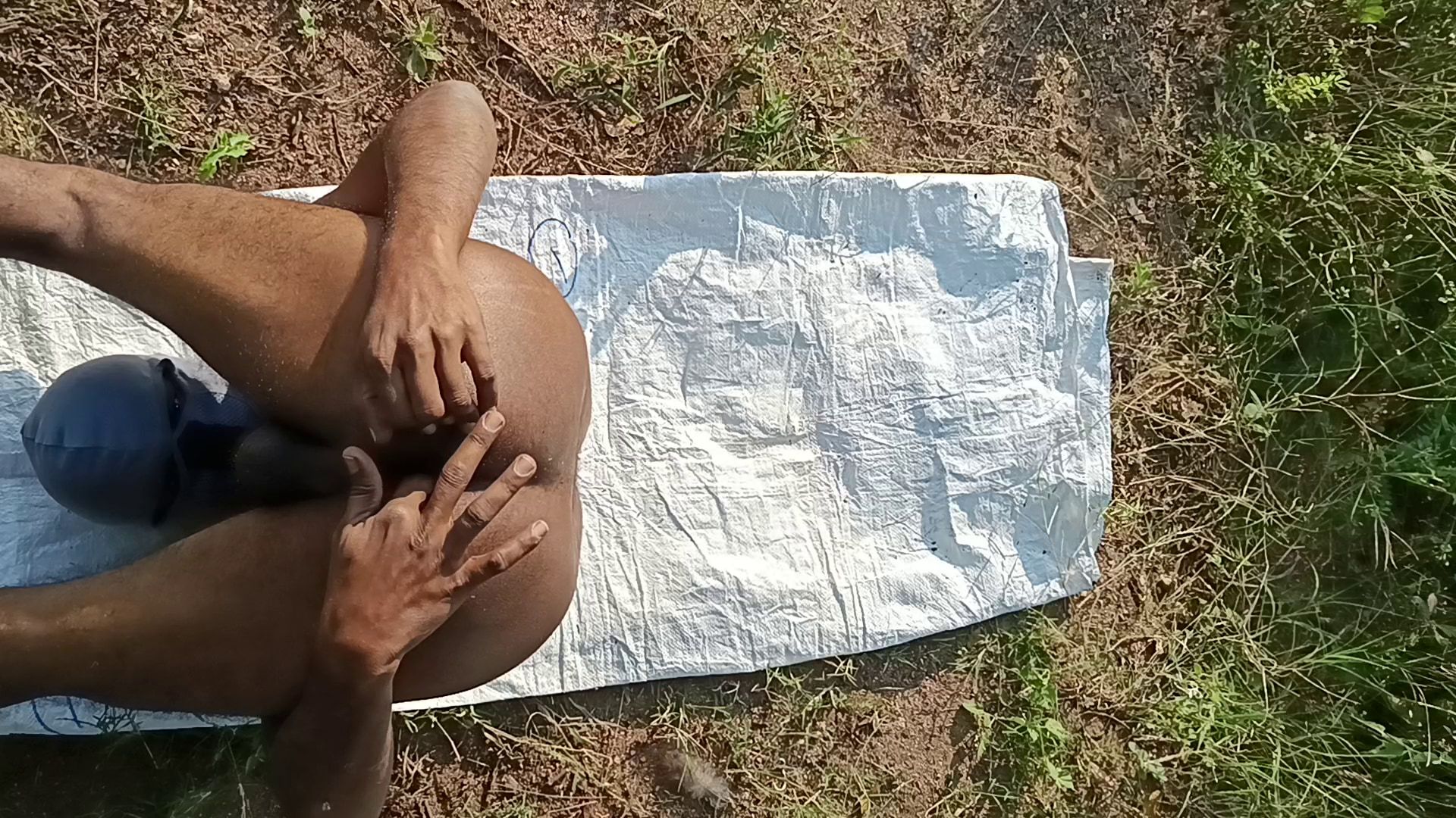 Very Sexy Indian Man Cumshot at Outdoor Field, Top View, Aer #32