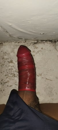 Red condom my Dick