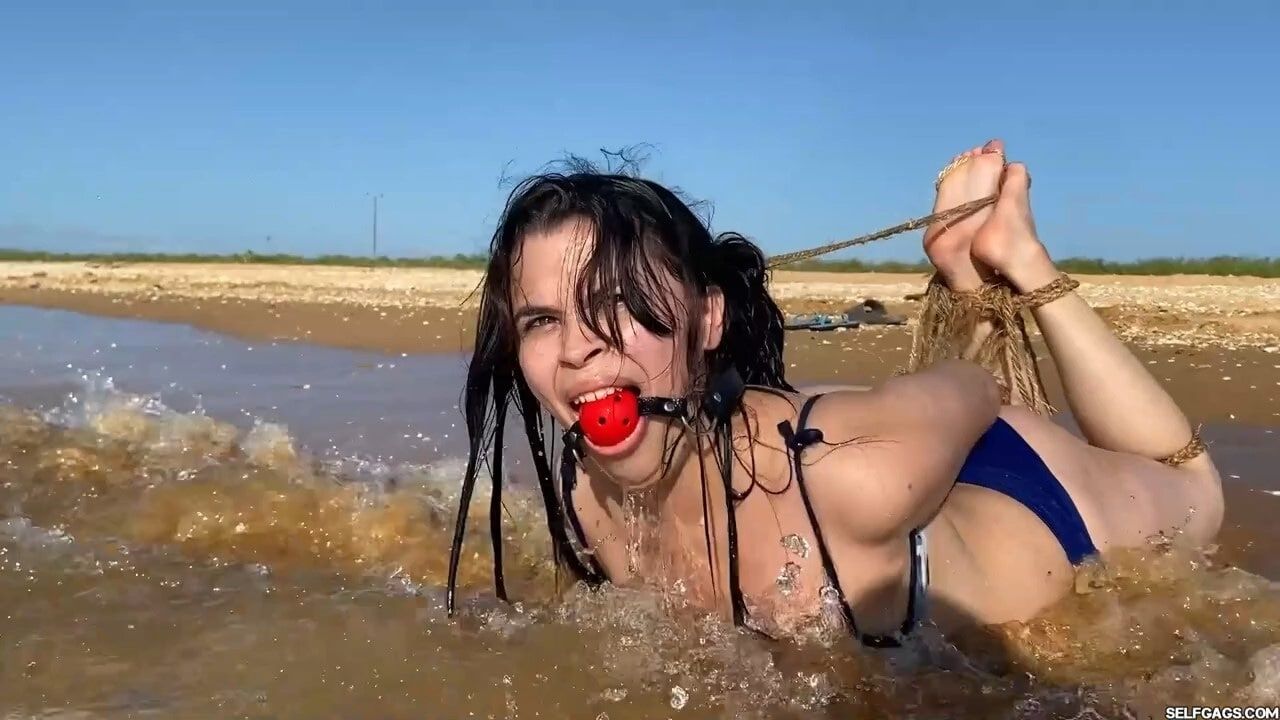 Hogtied And Ball Gagged In Sea Water - Selfgags #21
