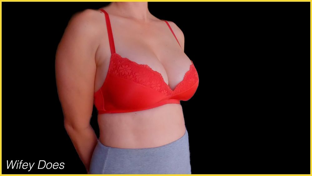 Wifey looks angelic in this red lace bra