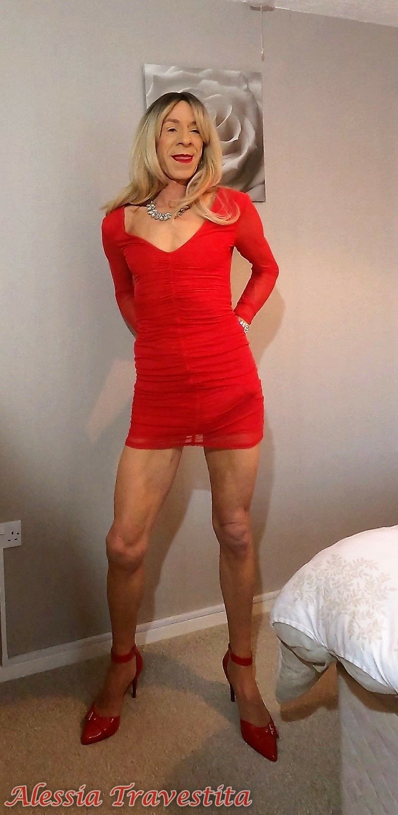 64 Alessia Travestita in Sheer Red Dress #13