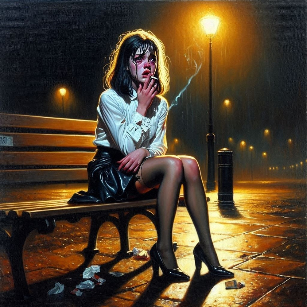 Crying and smoking ladies in Stockings  #11