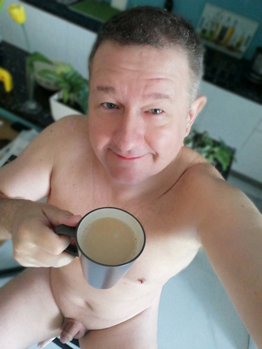 Cool chubby naked  daddy has coffee time #3
