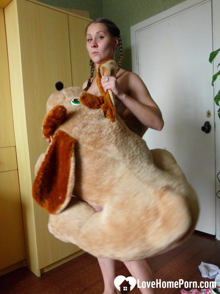 Horny girlfriend humps a big dog plushie #56