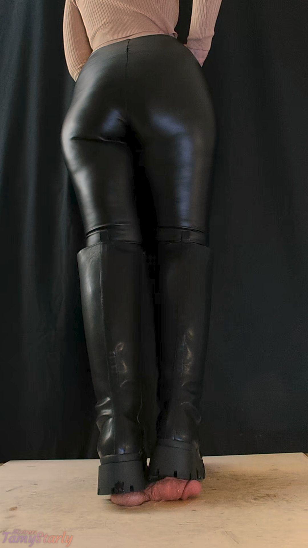 Military Mistress High Combat Leather Boots Cock Crush #9