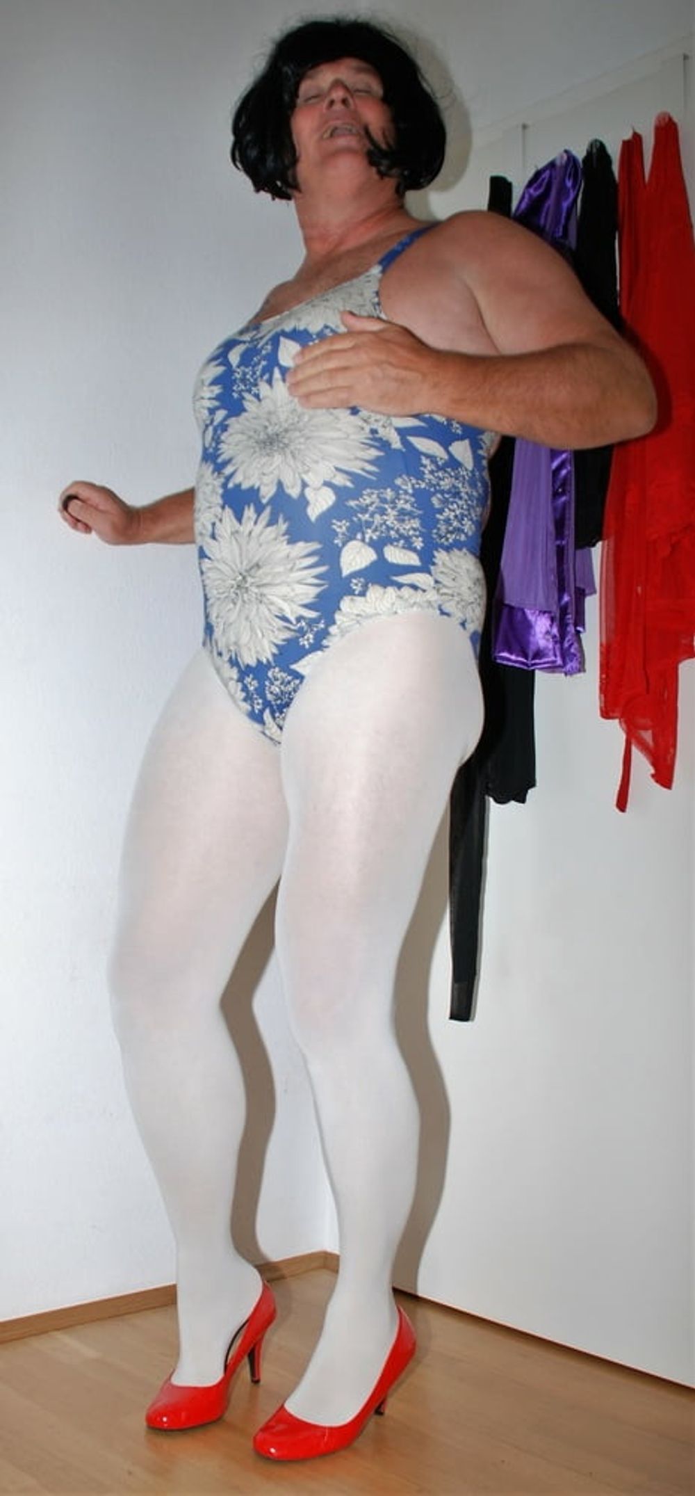 Swimsuite BlueWhite Tights white #3