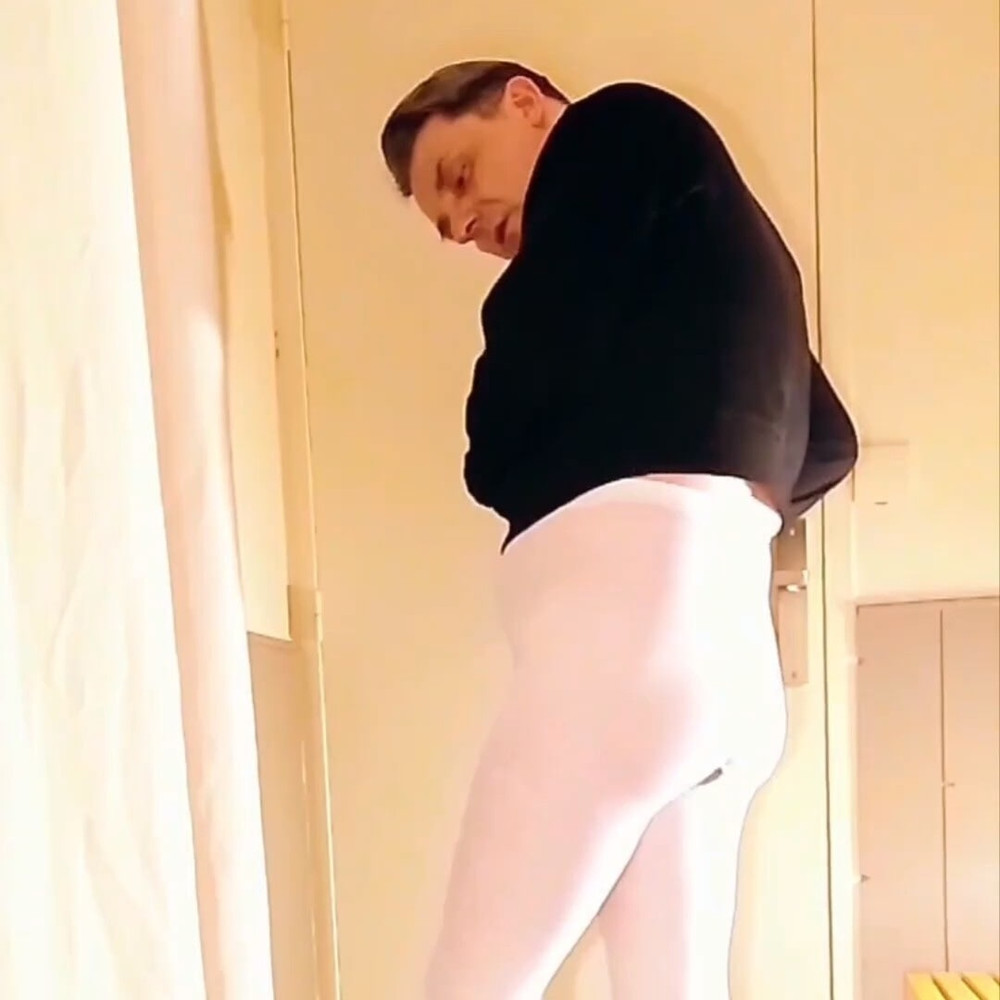Cock stroking and anal play in white open pantyhose #30