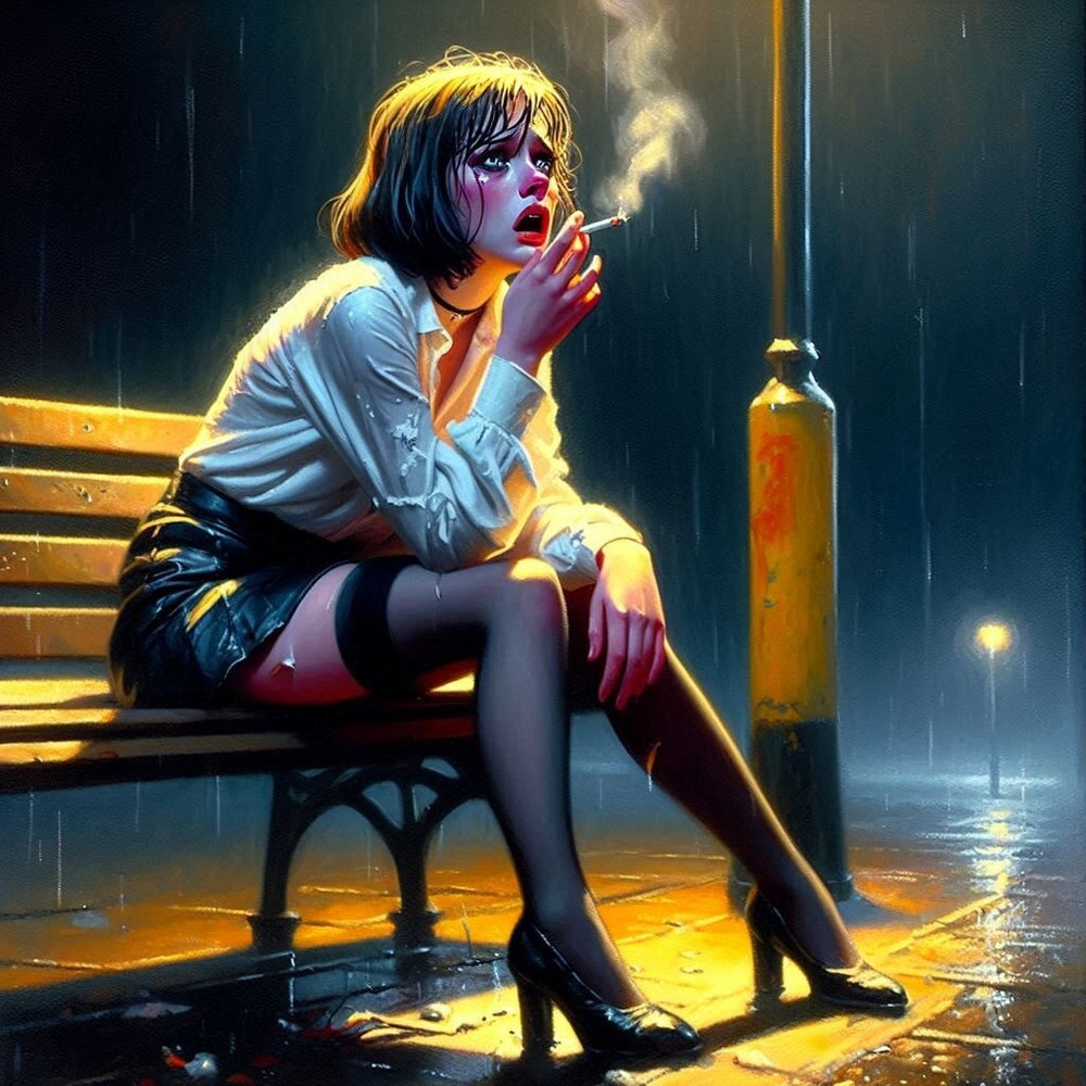 Crying and smoking ladies in Stockings  #7