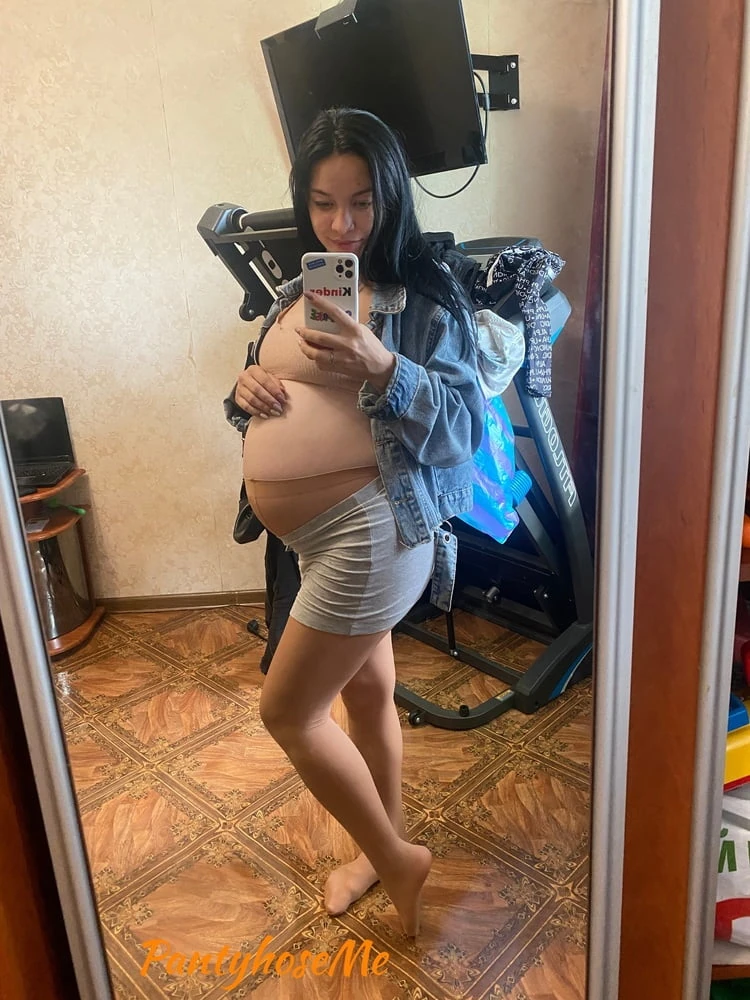 Pregnant Brunette In Sheer Pantyhose #7
