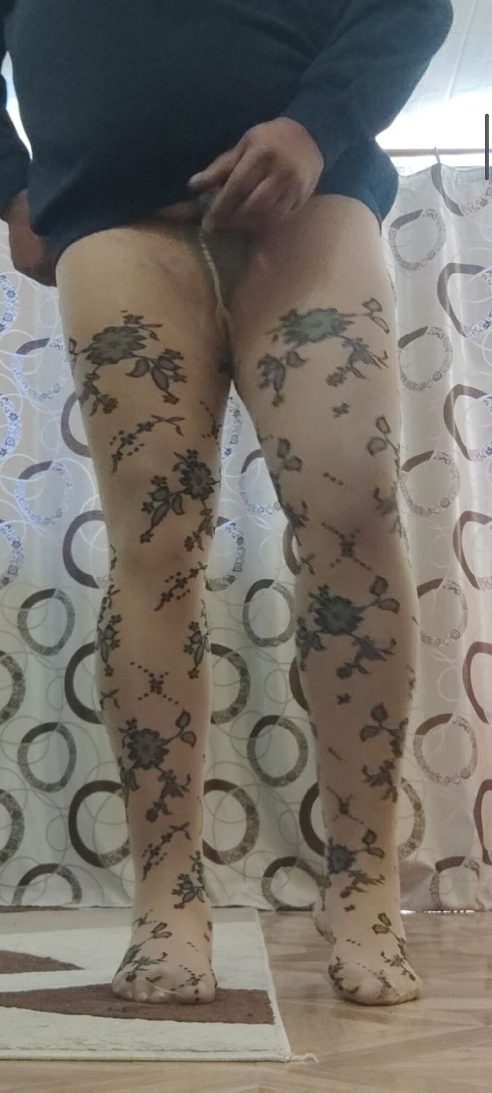 Patterned pantyhose cock masturbation #3