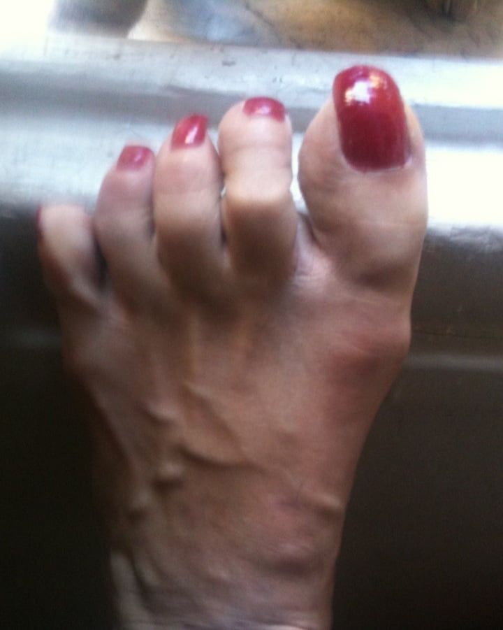 red toenails mix (older, dirty, toe ring, sandals mixed). #5