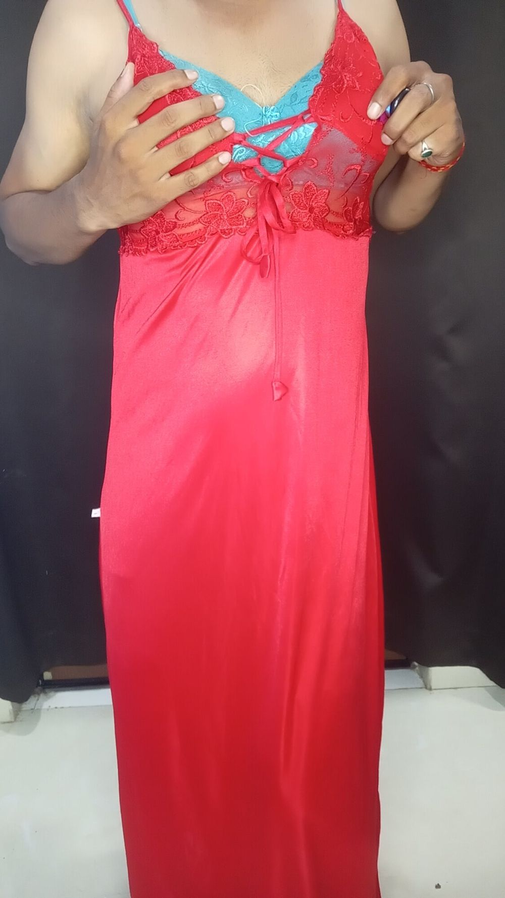 Stepmom satin sexy red nighty #23