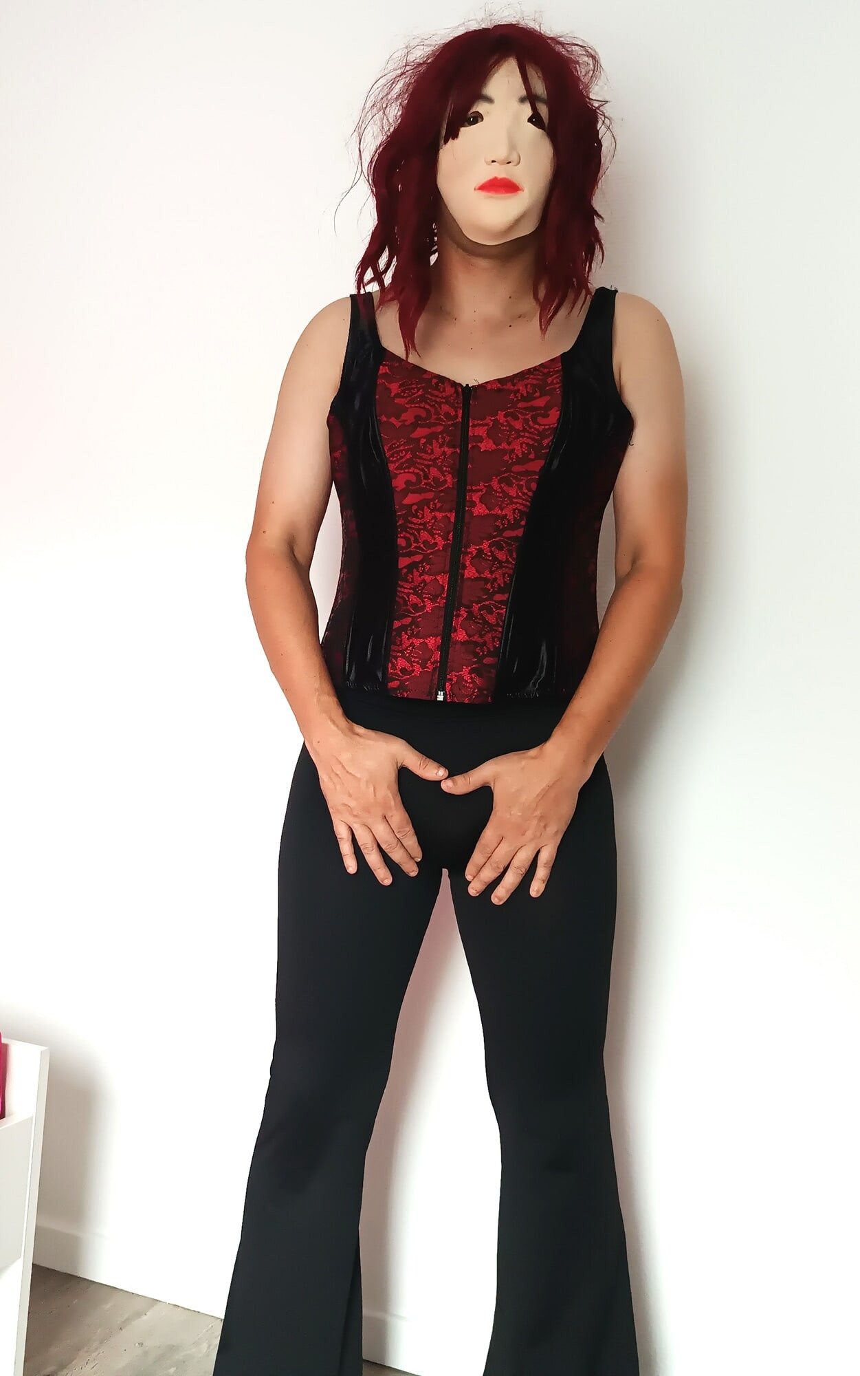 tight black pants, sexy red corset #10