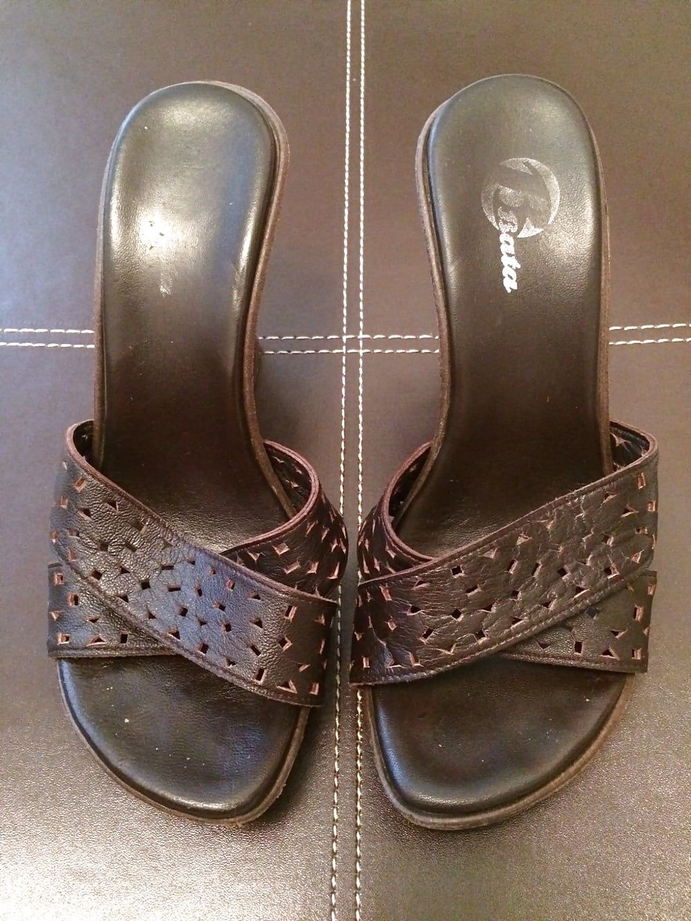 Bata Leather Wedges Mules creamed #6