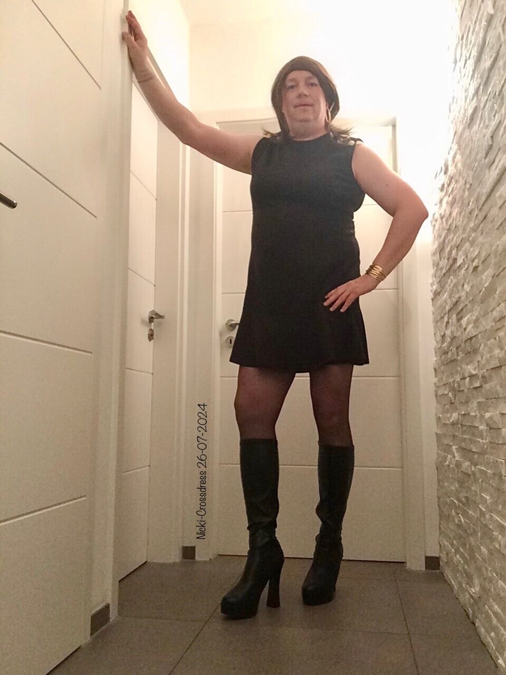 Nicki-Crossdress sexy black Dress, Stockings &amp; Boots #5