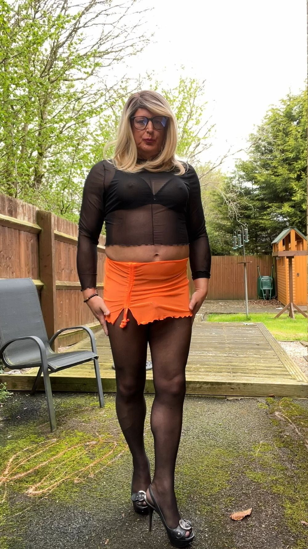 Amateur crossdresser Kellycd2022 in sexy black seamless hose #43