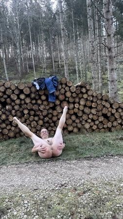 The stupid faggot, Christoph was naked in the forest