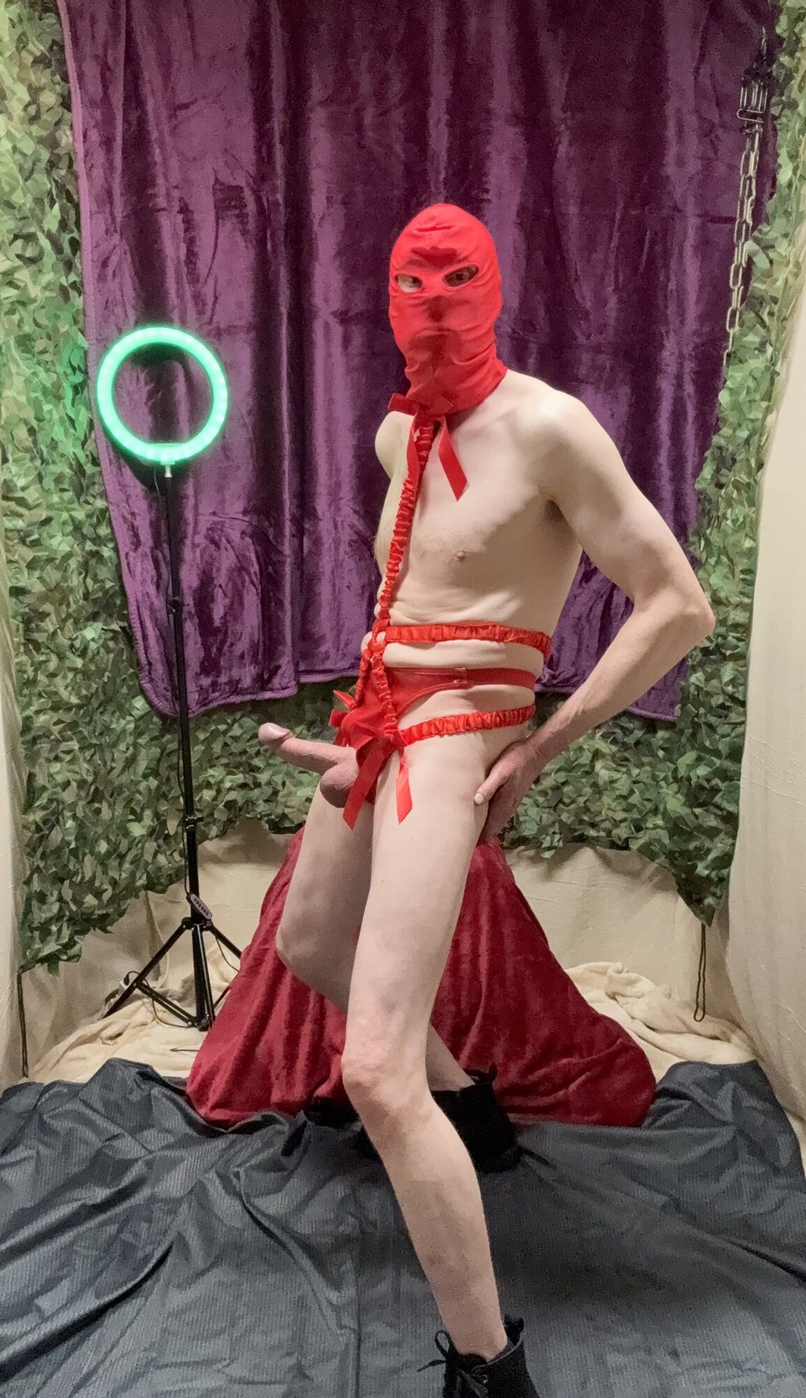 Sexy Cock Show With Red Body Harness  #10