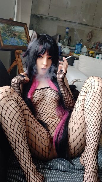 Succubus Babe smoking in fishnets #18