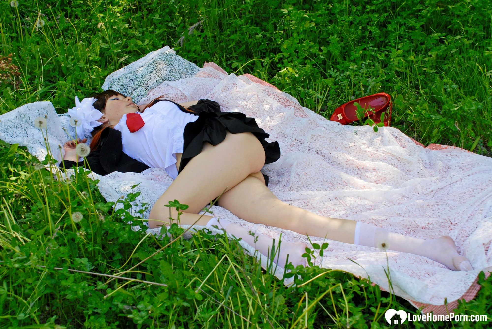 Schoolgirl turns a picnic into a teasing session #12