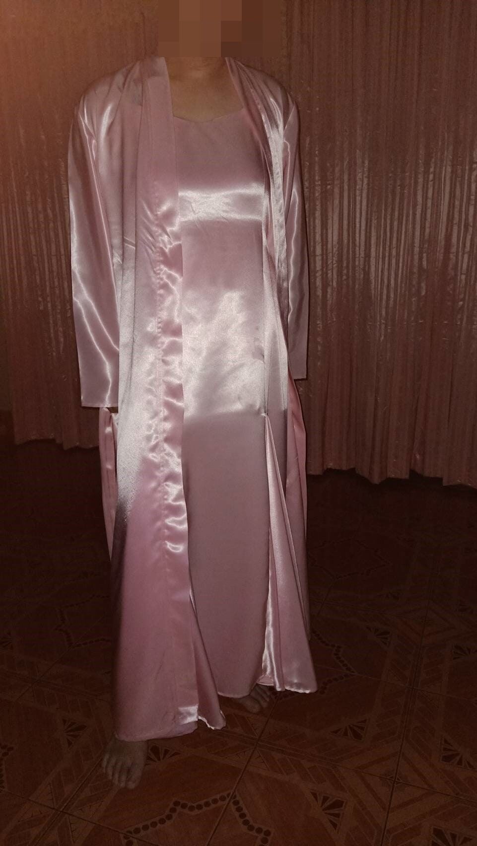 pink satin nightgown long #3