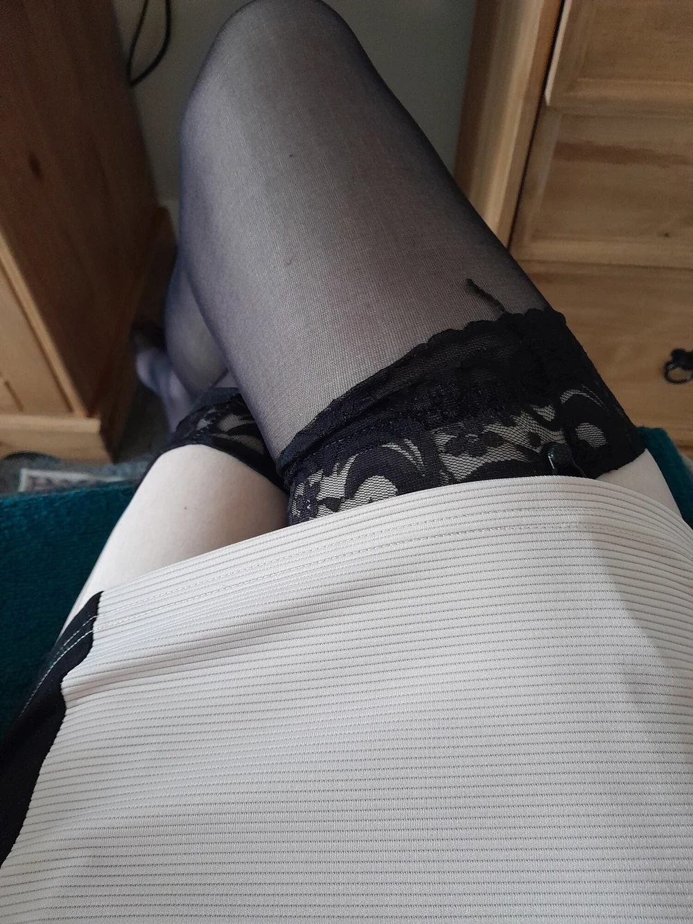 Grey Dress Black Stockings Suspenders