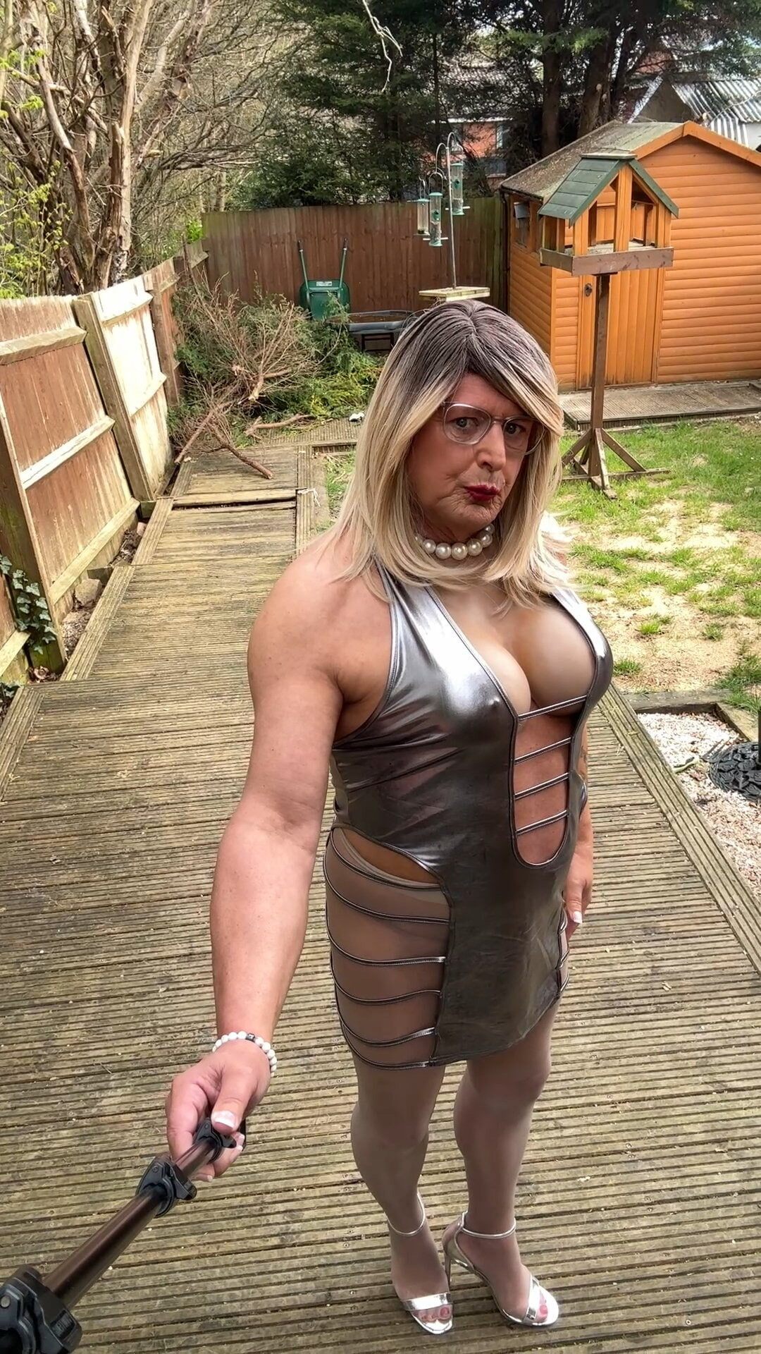 Sexy Crossdresser kellycd2022 in silver dress and pantyhose  #18