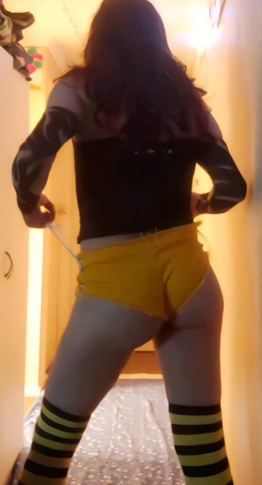 My little dangling shecock and yellow shorts #10