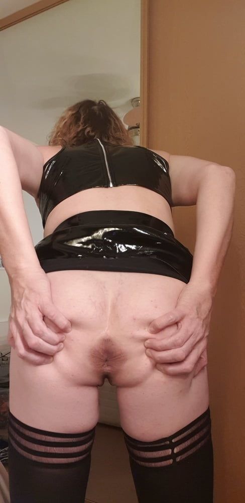 Black PVC with Doxy Wand on Post-Op Tranny Pussy #7