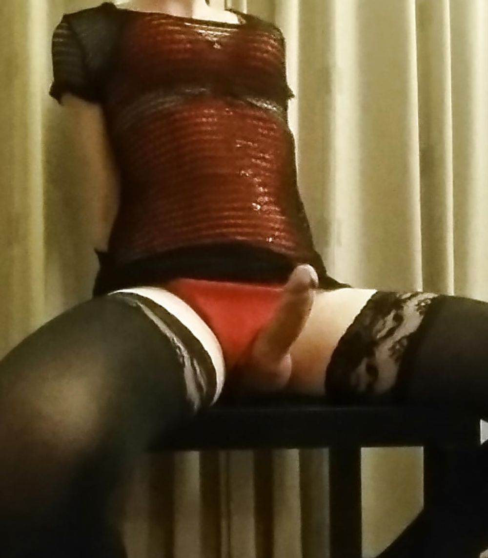 Mesh over red lingerie