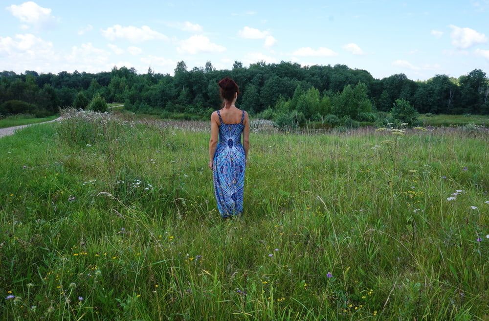 In blue dress in field #39