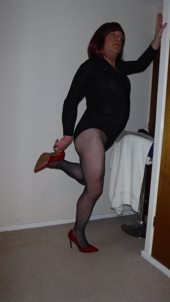 SISSY ROSIE IN FISHNET, RED HEELS AND BODYSUIT #14