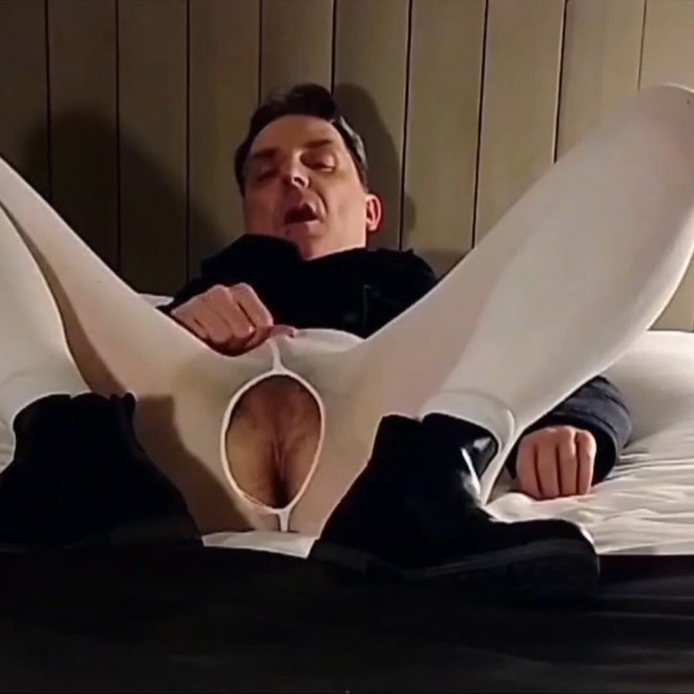 Cock stroking and ass fingering in white open pantyhose #14