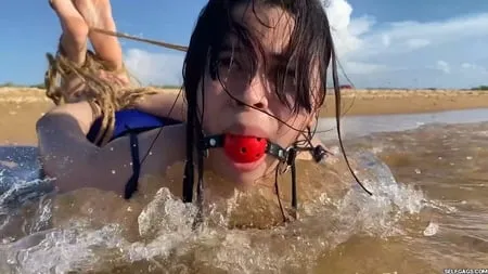 hogtied and ball gagged in sea water selfgags         