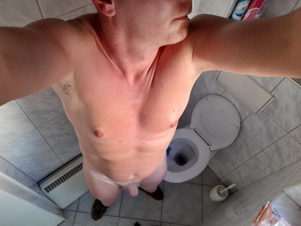 dirty toilet - small titts, puffy nipples, small hairy dick #11