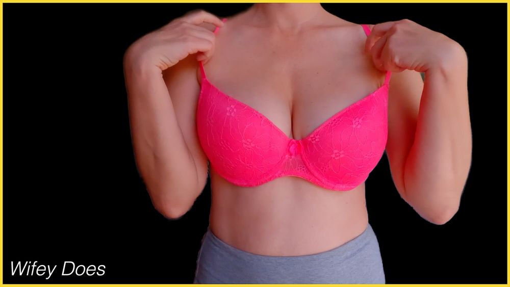 Wifey looks hot in this pink lace bra #10