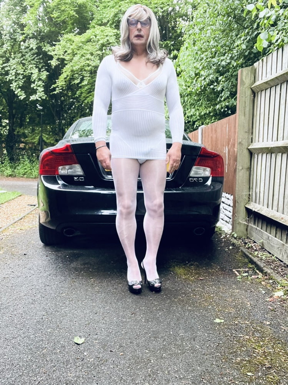 Crossdresser Kellycd white dress  #2