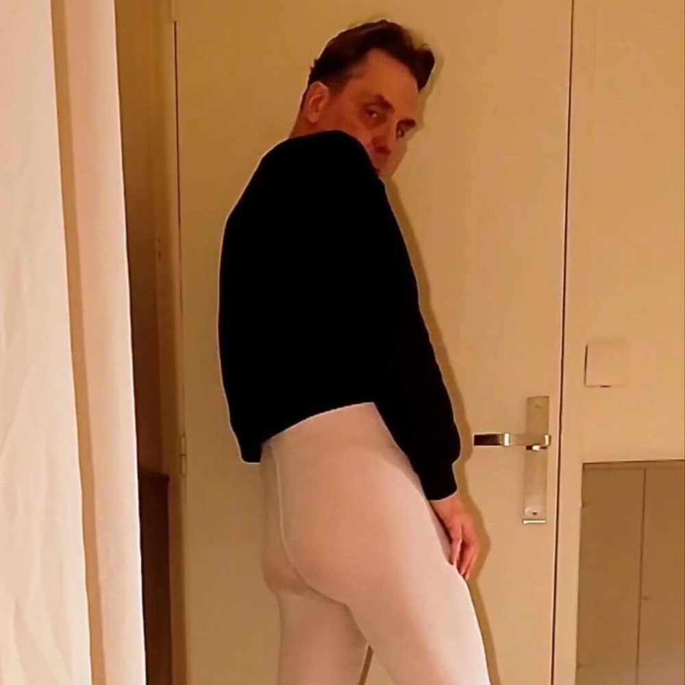 Slutty and horny in white open pantyhose #3