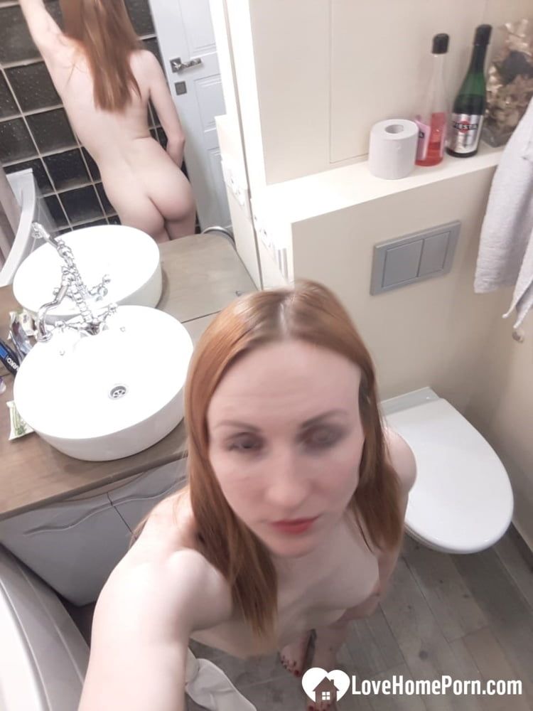 Skinny redhead with small tits in the mirror #34