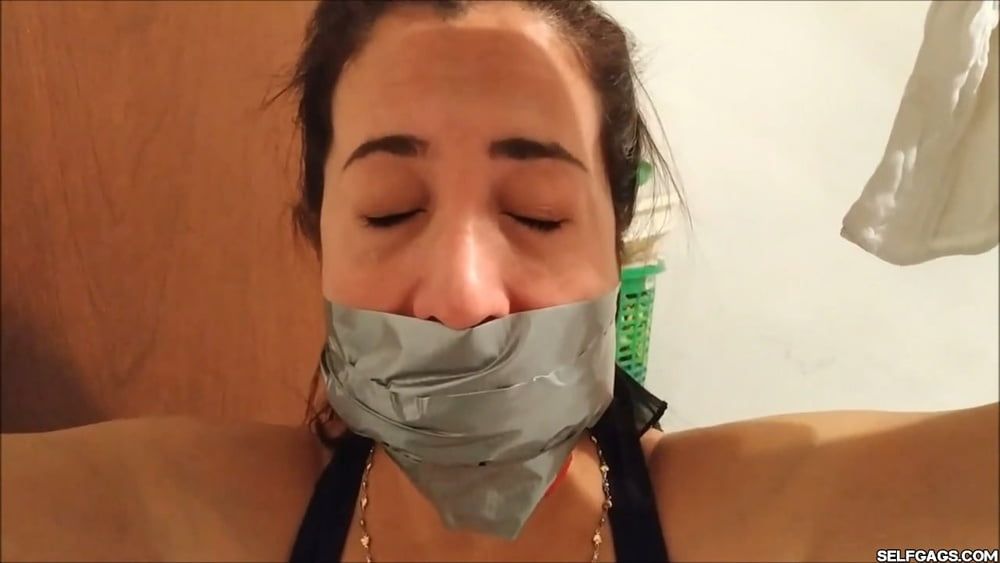 Self-Gagged Latina Mom With A Mouthful Of Socks - Selfgags #21