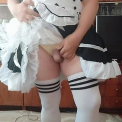 Sissy maid Aleksa dressing and undressing