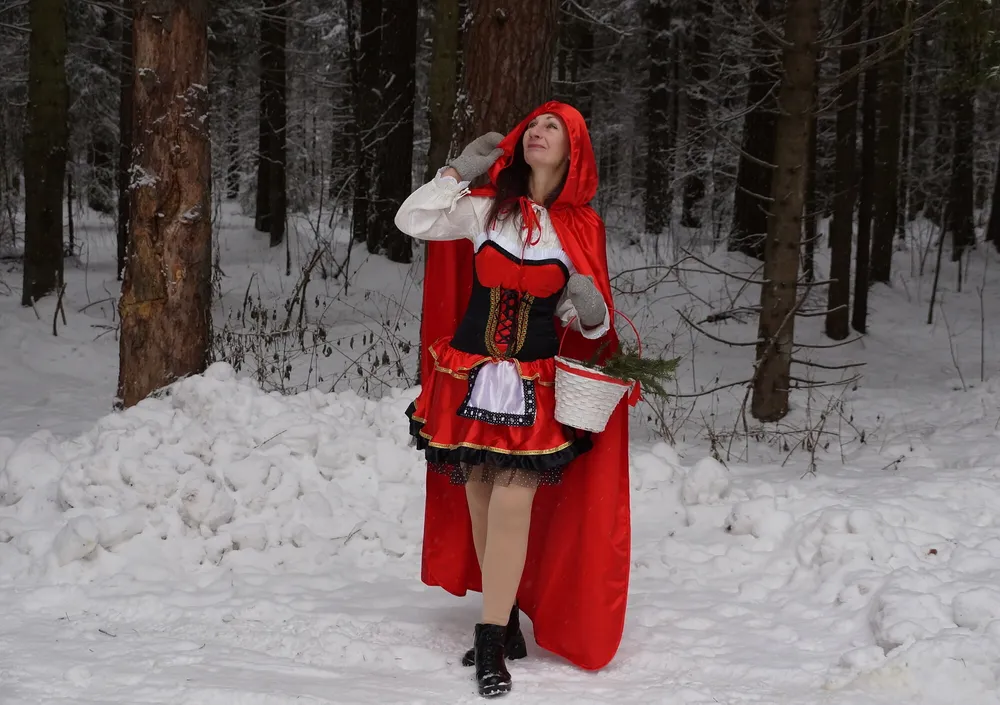 Little Red Riding Hood on a forest path #3