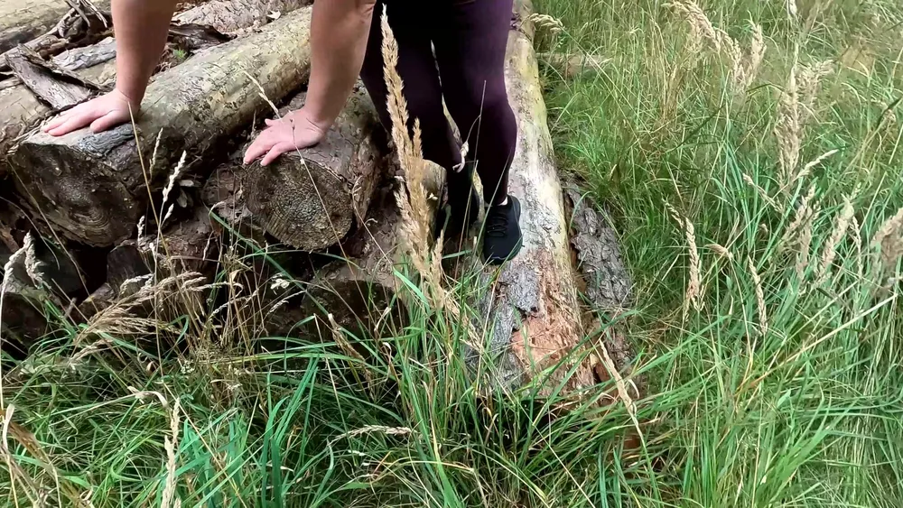 Whipping her naked cunt on hiking way #5