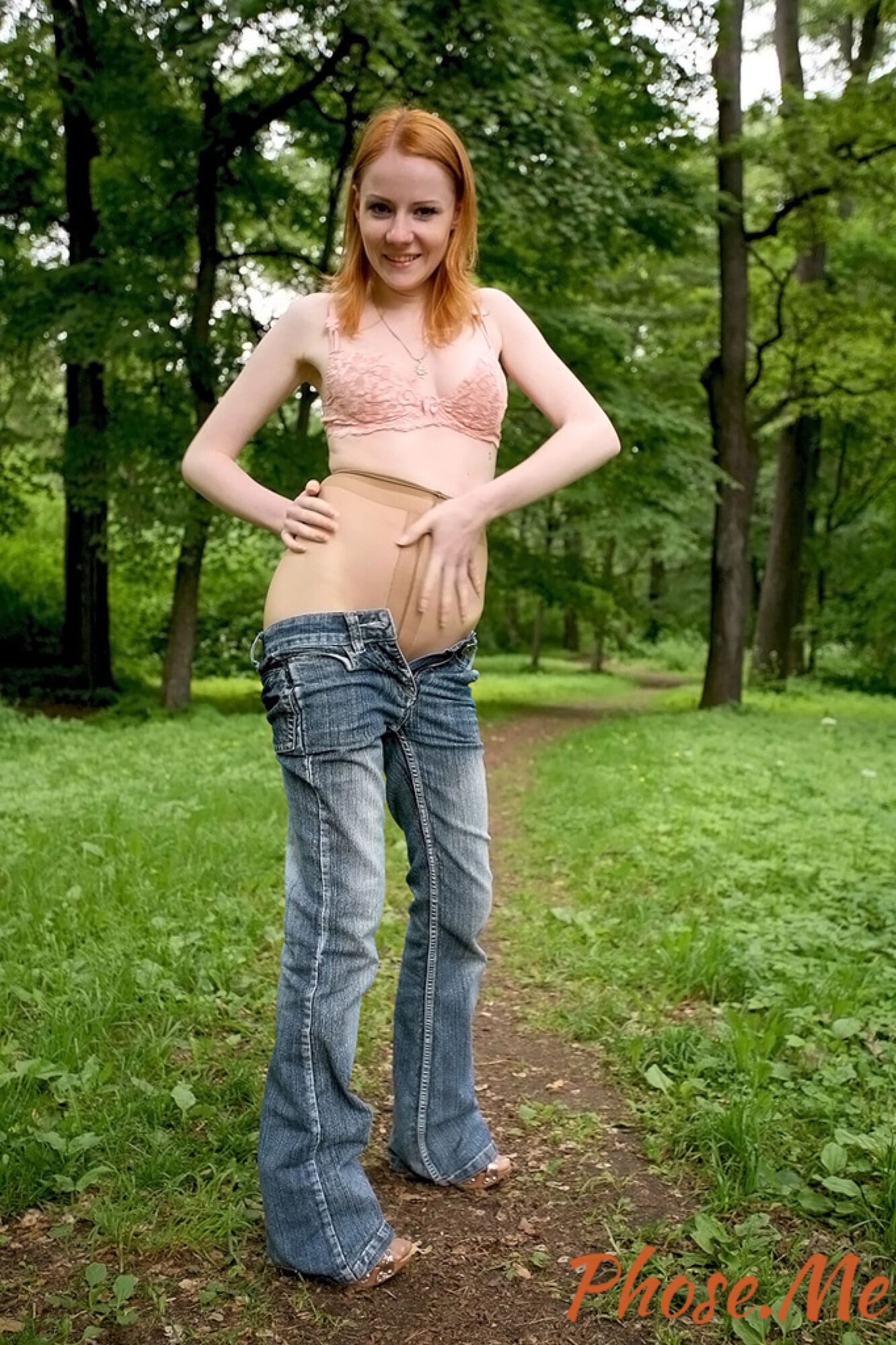 Sexy Redhead Strips Out Of jeans In Forest #24