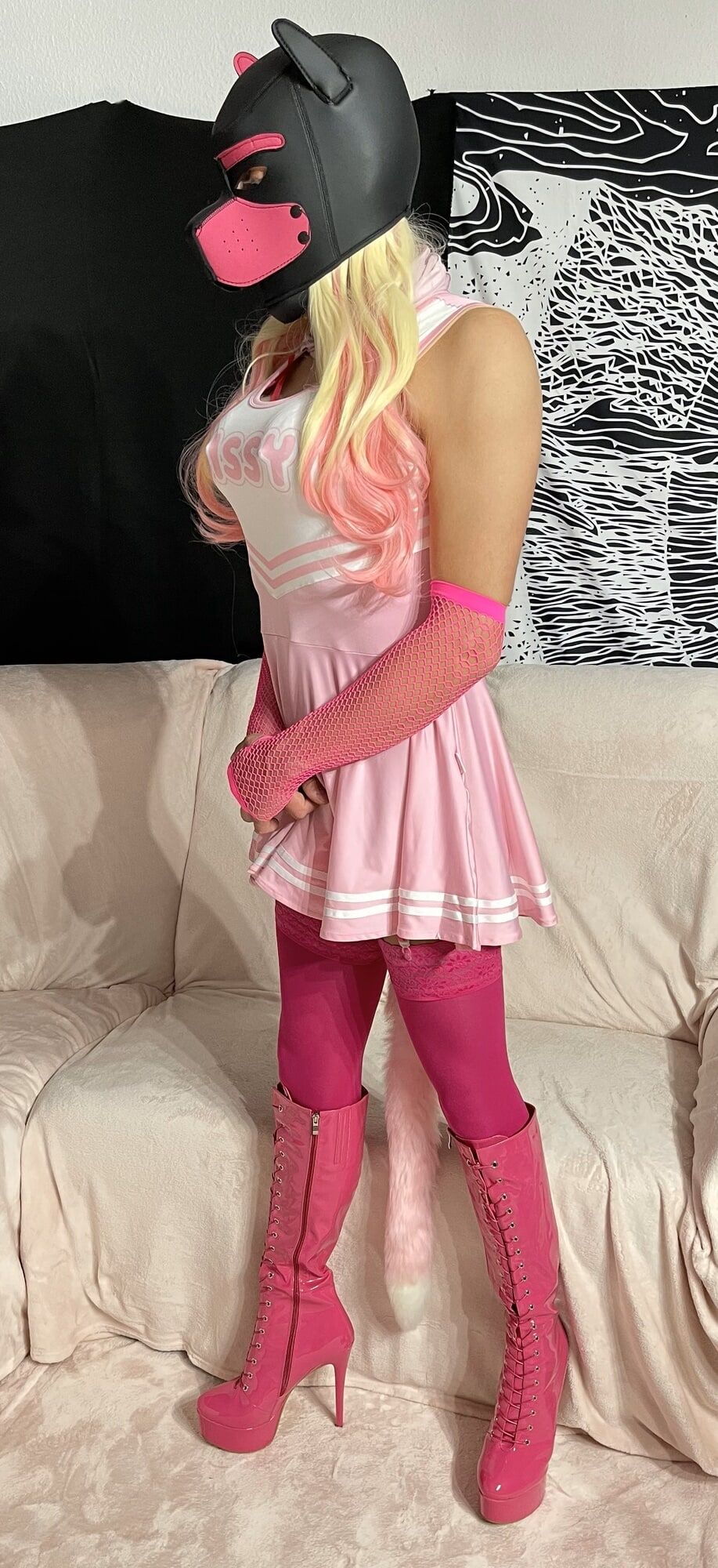 Sissy in Pink High Heels and Pink Lingerie.