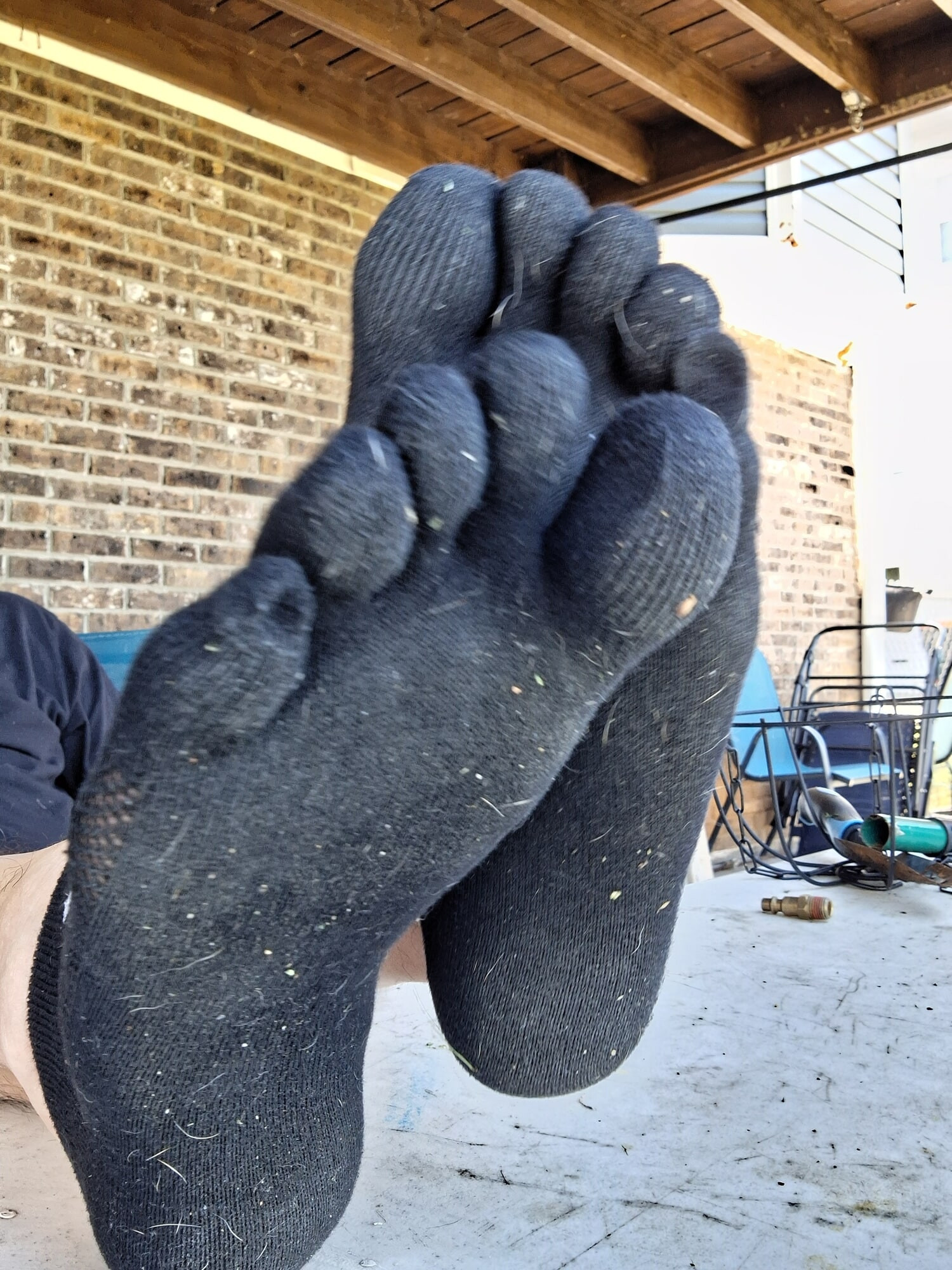 Showing My feet in black toe socks