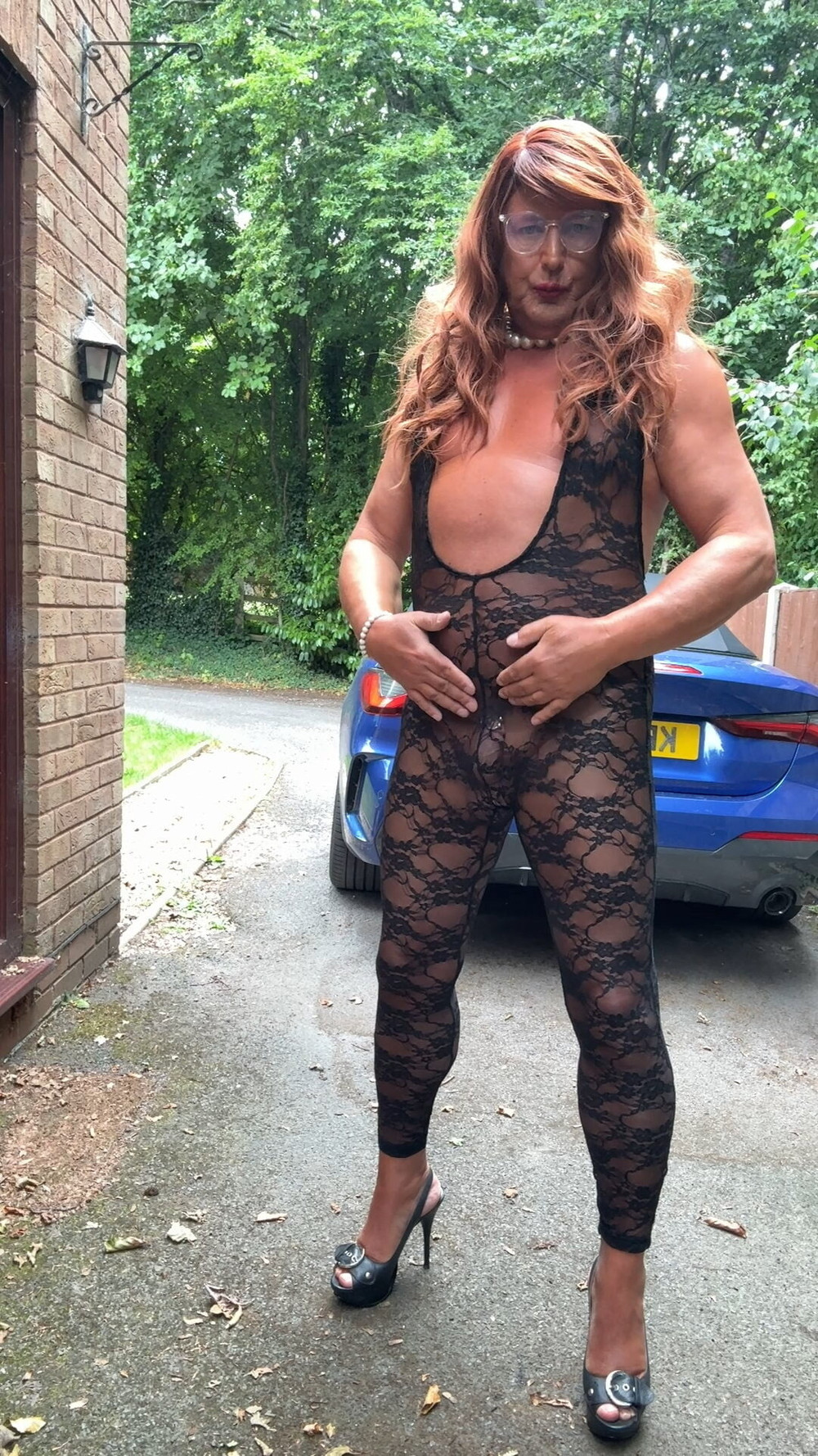Sexy Crossdresser kellycd2022 in black lace catsuit and heel #27