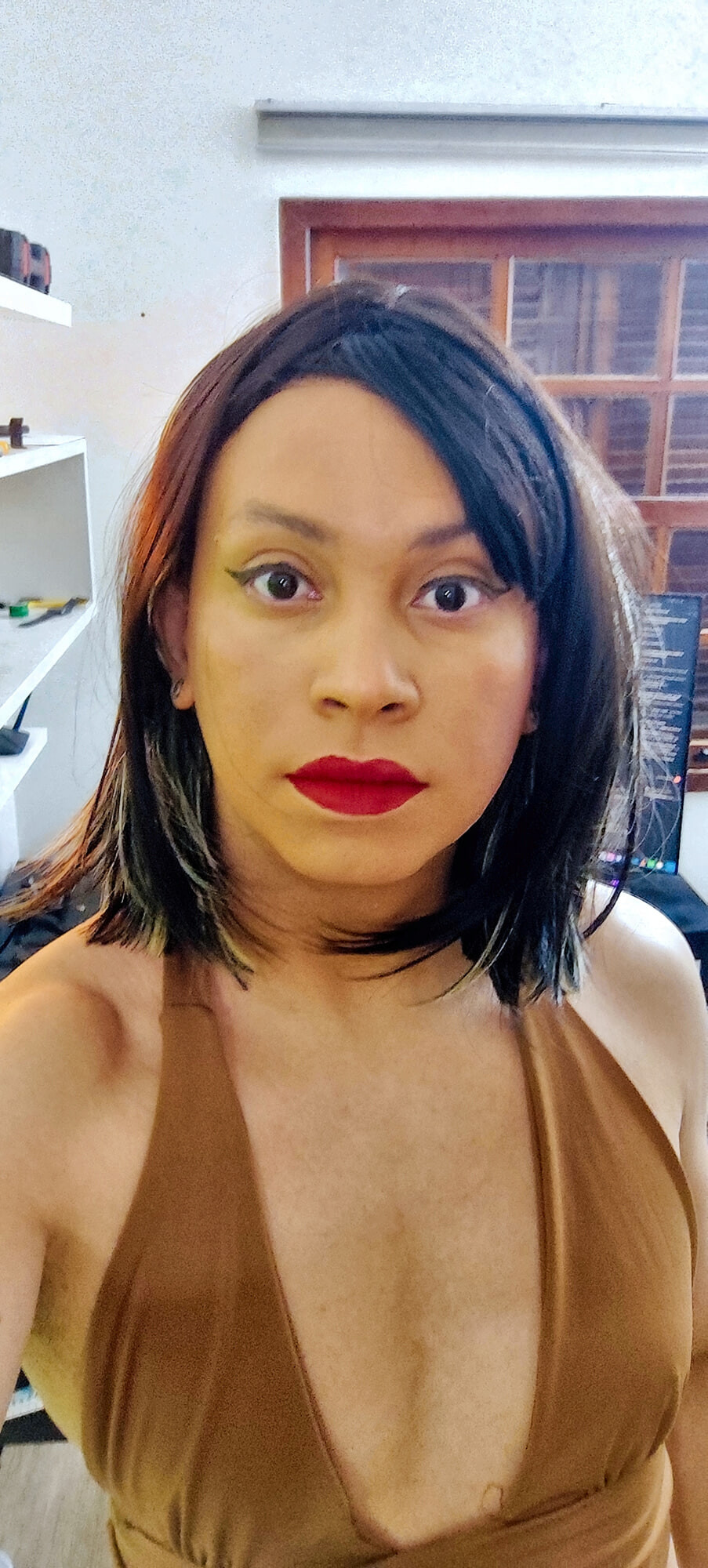 Crossdresser in brown top #26