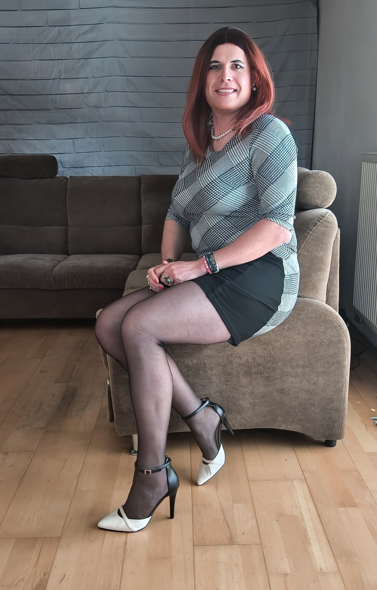 Black pantyhose and lovely short dress #12